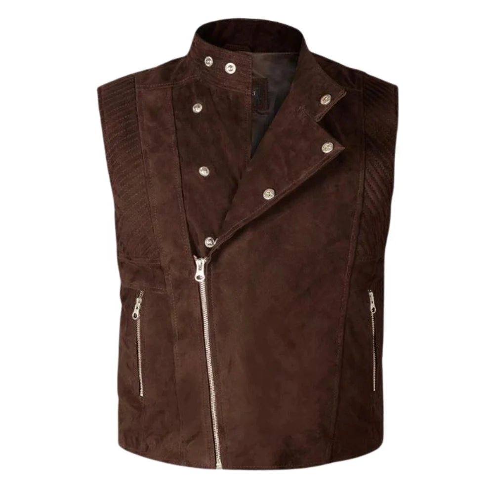 mens western leather suede vest brown