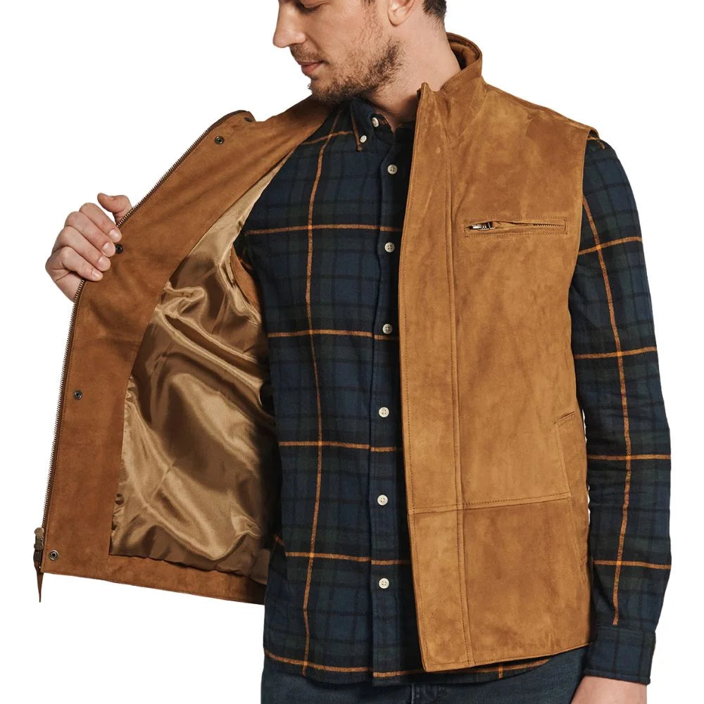 mens western leather suede vest