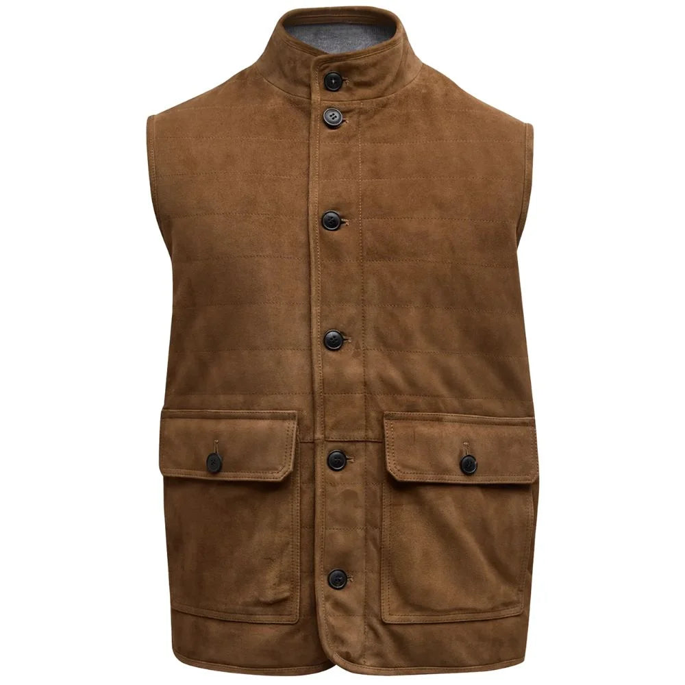 Brown Western Leather Suede Vest Mens