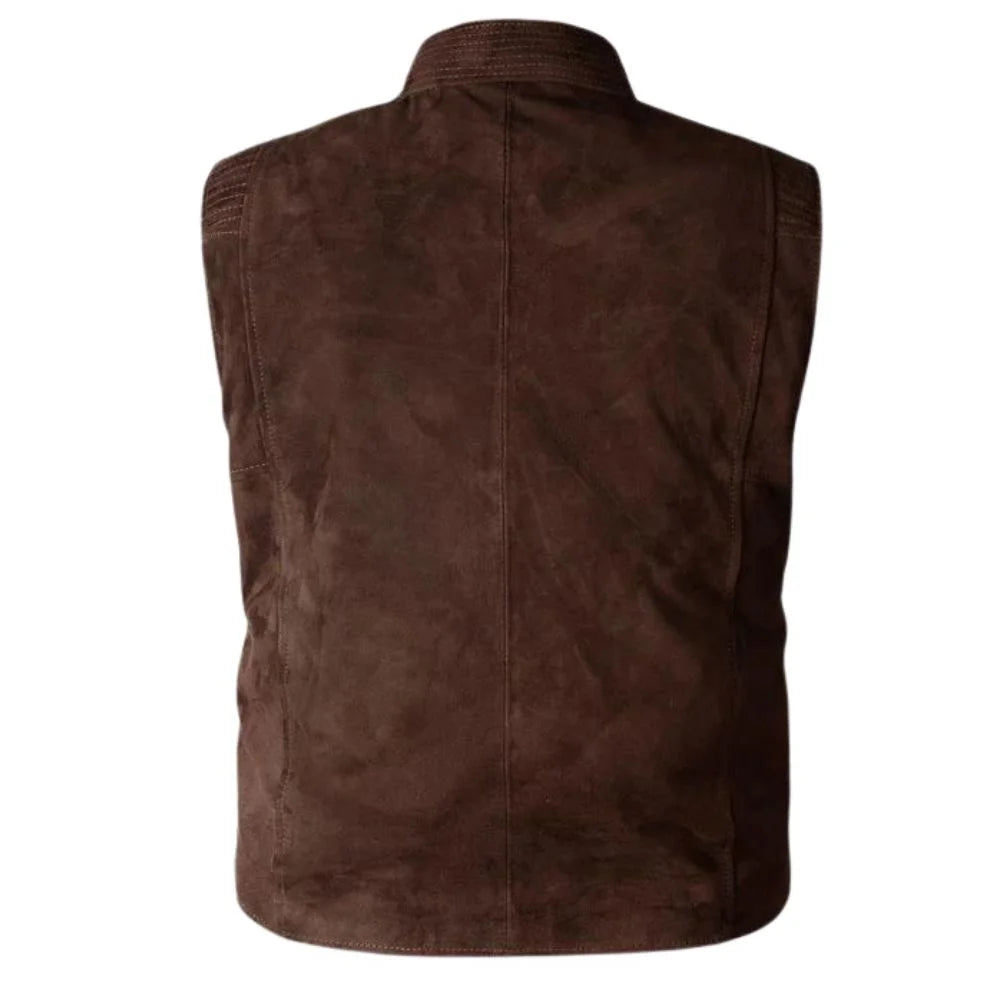 mens western leather suede vest brown