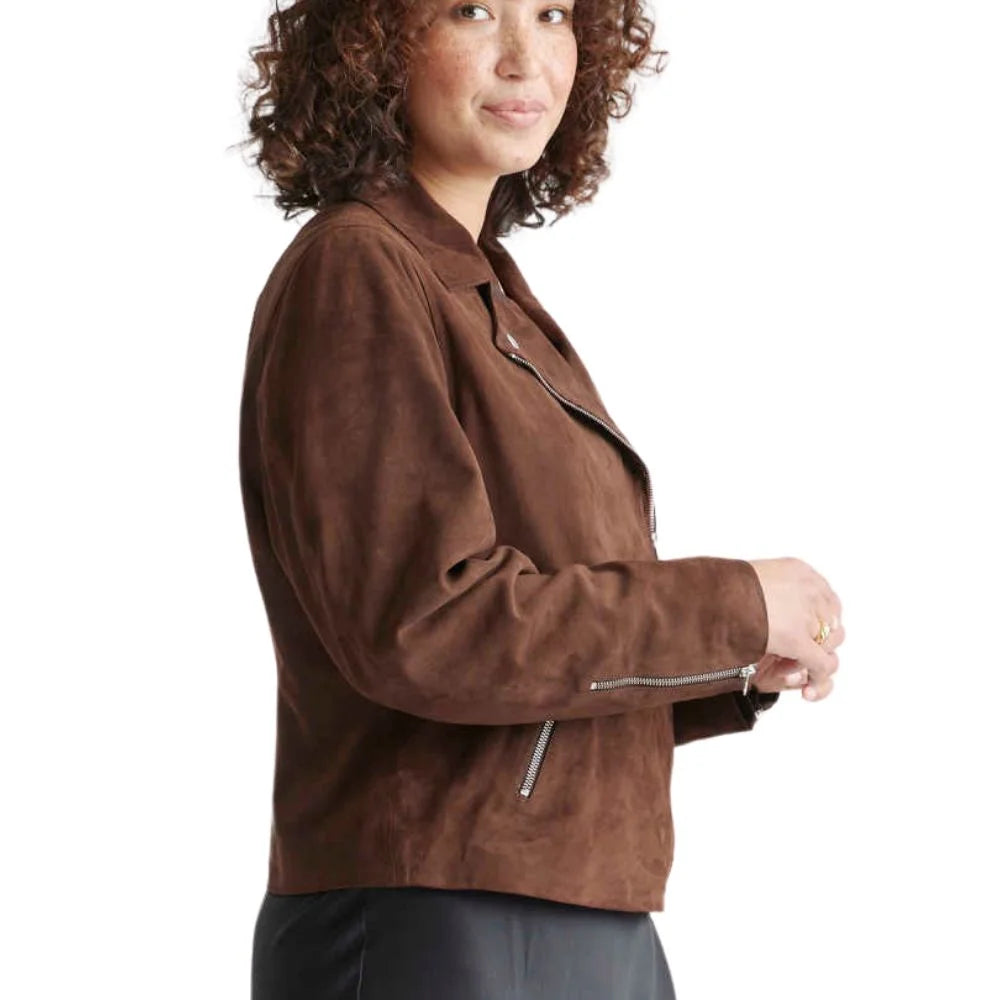 brown suede biker jacket women