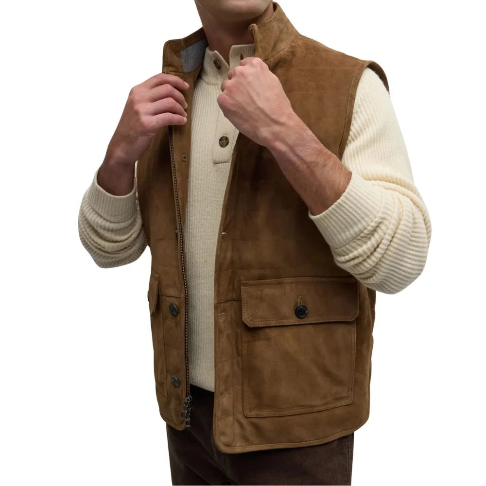Brown Western Leather Suede Vest Mens