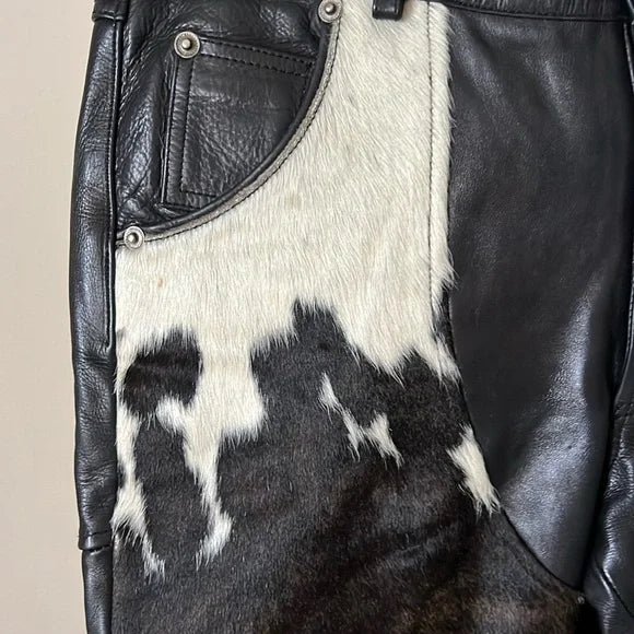 Cowhide fur meets smooth leather in these trousers, offering a unique play on texture. A bold design for those who want to add something different to their look.