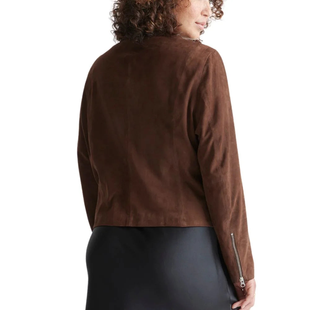 brown suede biker jacket women