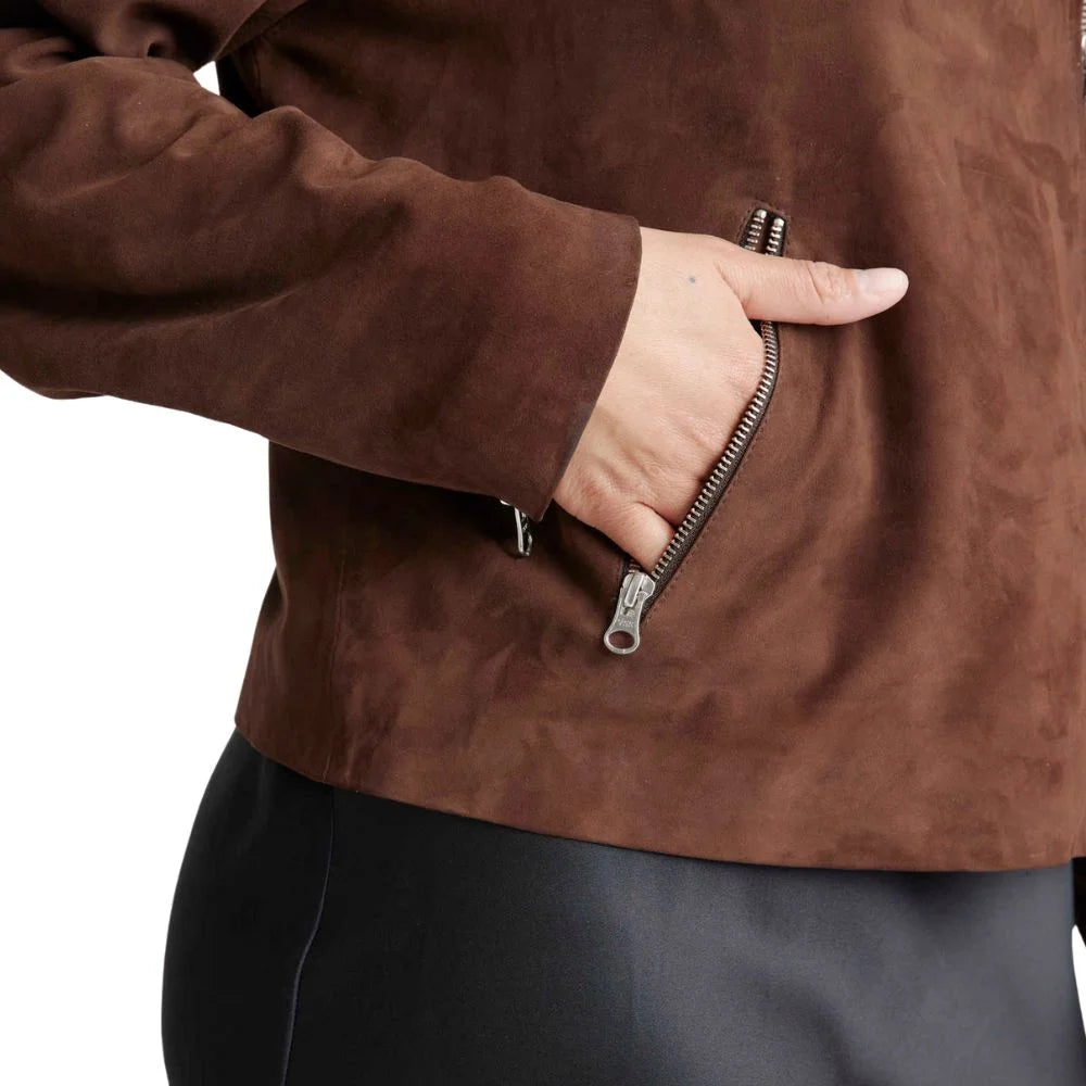 brown suede biker jacket women