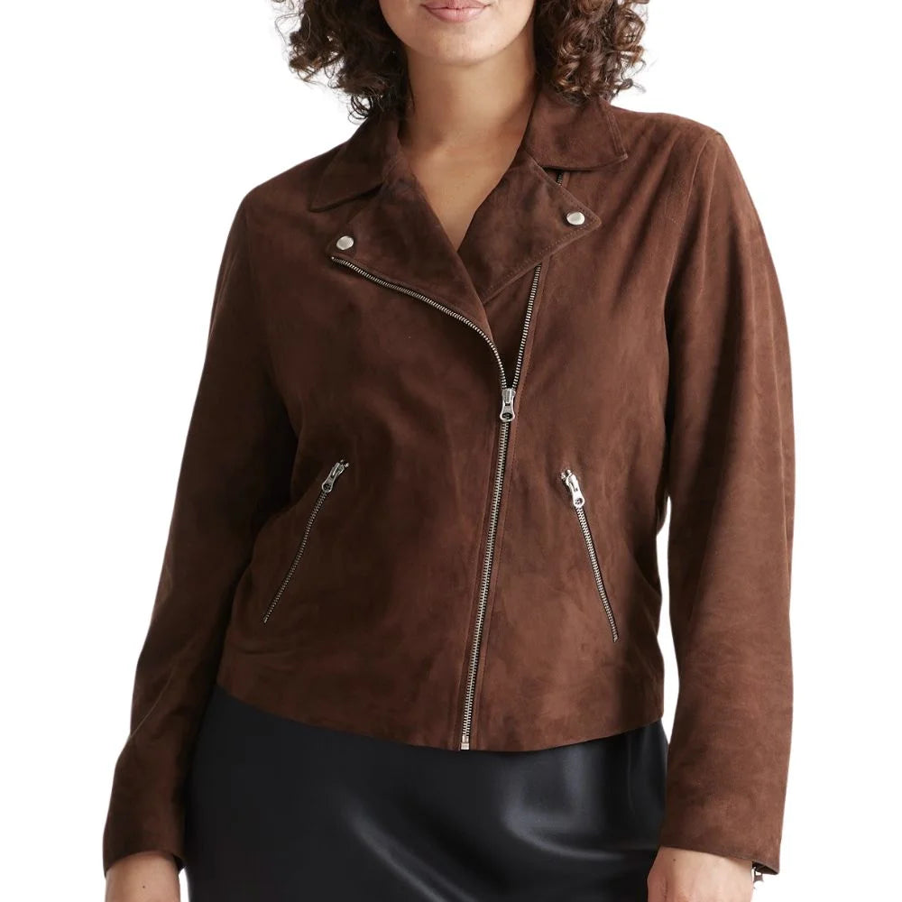 brown suede biker jacket women