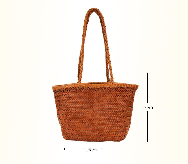 Cowhide woven straw handbag small summer shoulder tote