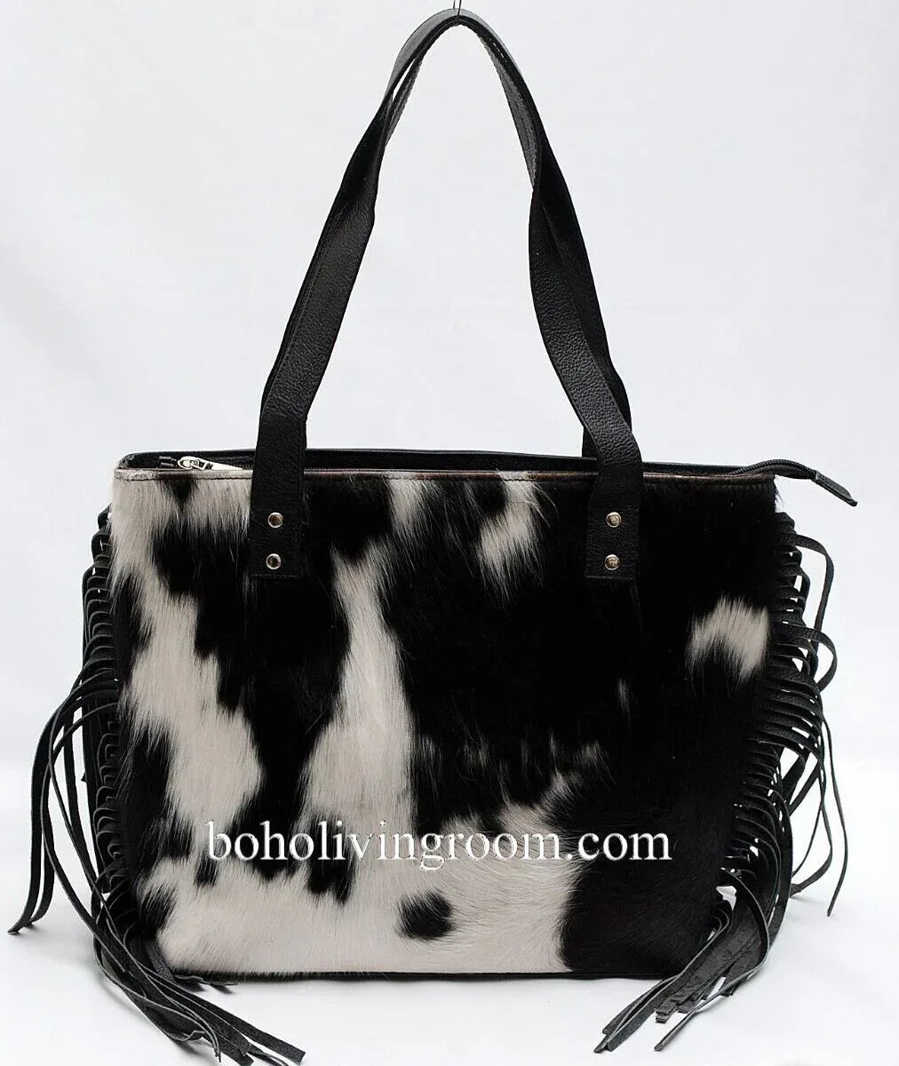 Cowhide western bag Black White