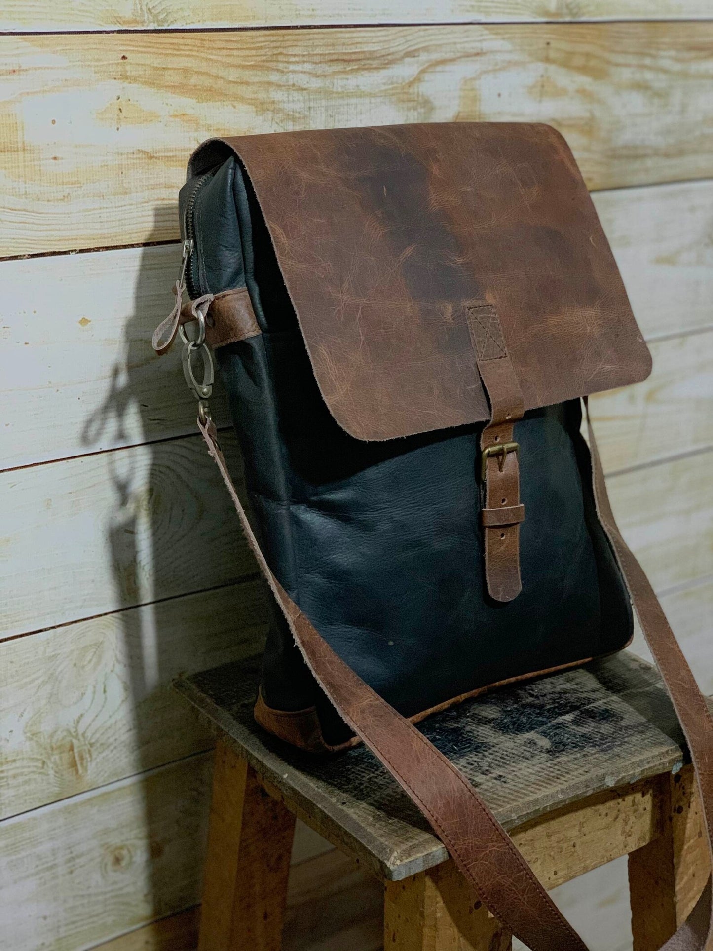 Real Waxed Leather Messenger Bag