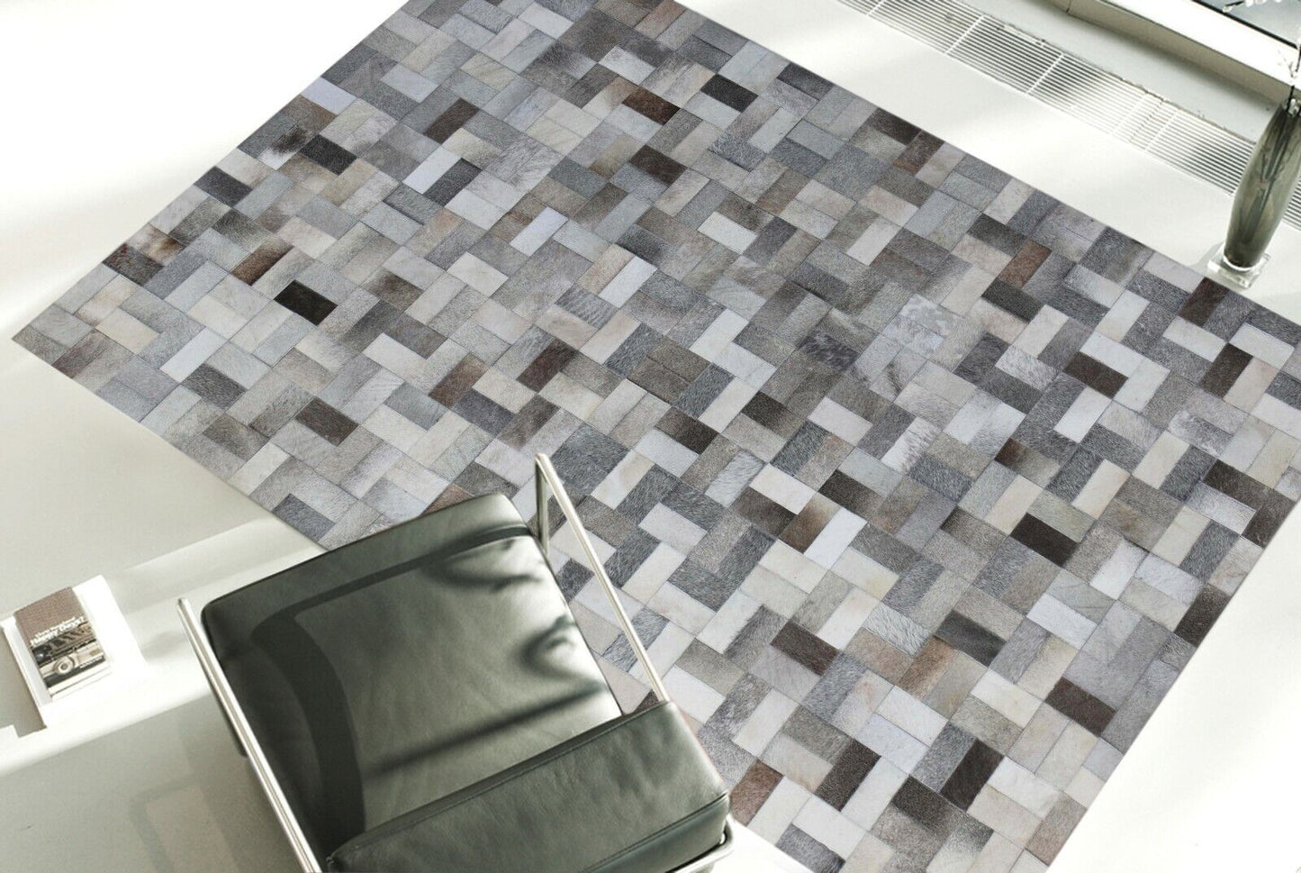 Real Cowhide Patchwork Rich Grey