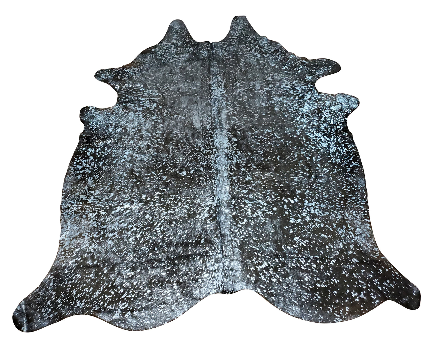 Exotic Cowhide Rug Silver Metallic On Black 7.5ft x 6.3ft