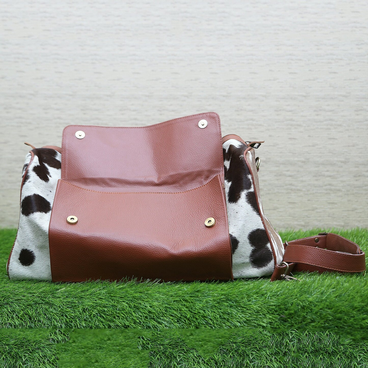 Cowhide Duffel Bag Brown White