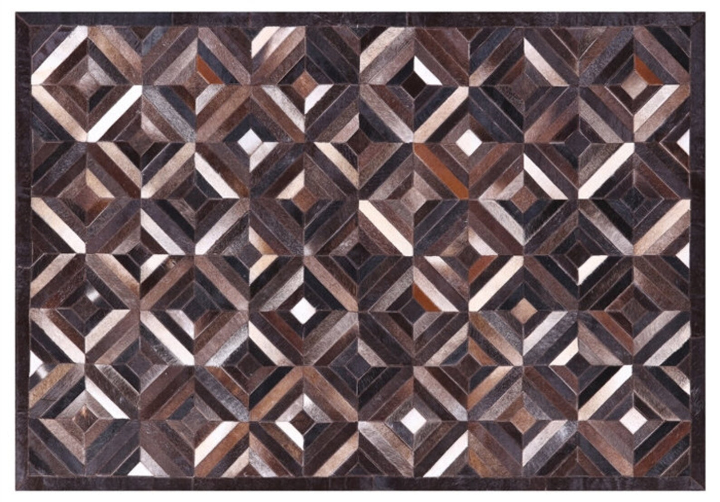 Cowhide Patchwork Rug Natural Black Brown Diamond Design