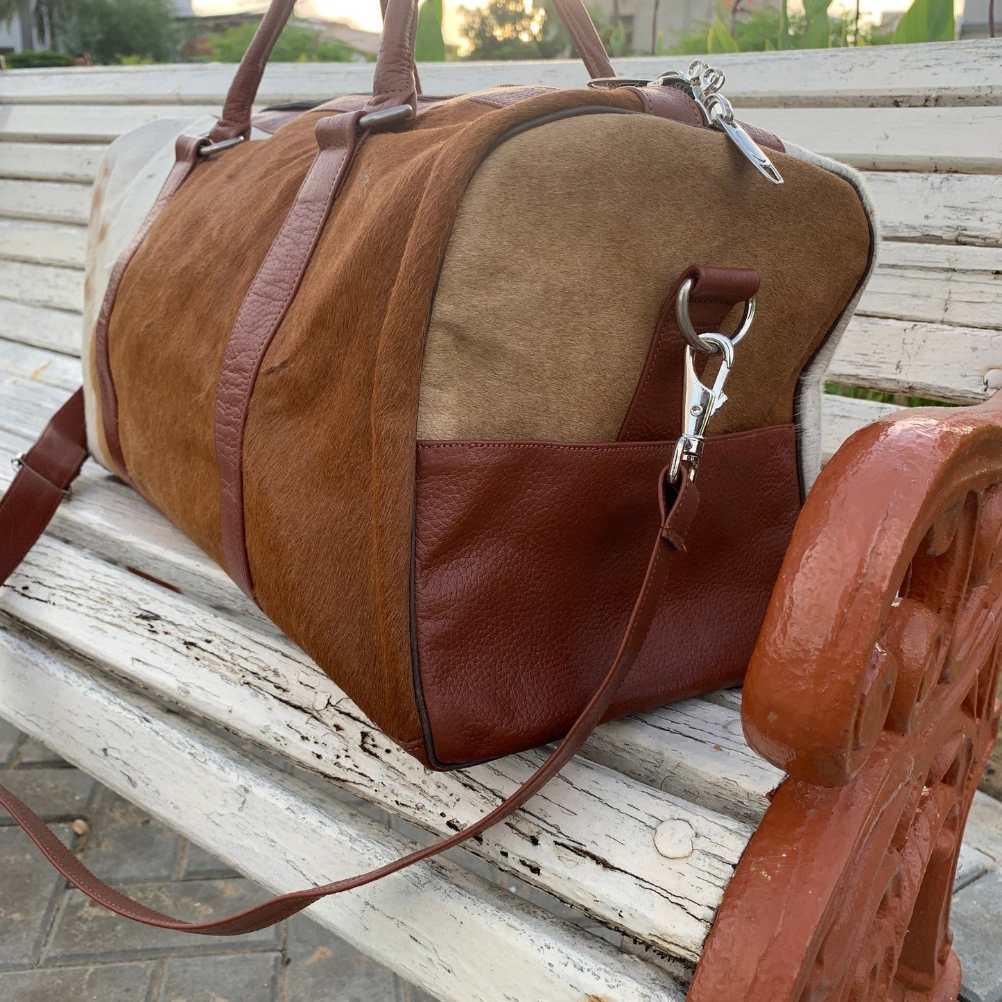 Hit the gym in style with this cow skin gym bag, your essential companion for fitness.