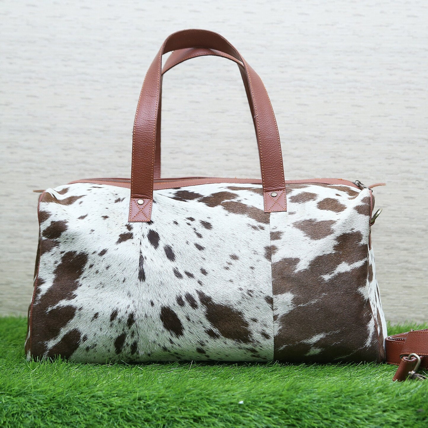 Cowhide Duffel Bag Brown White