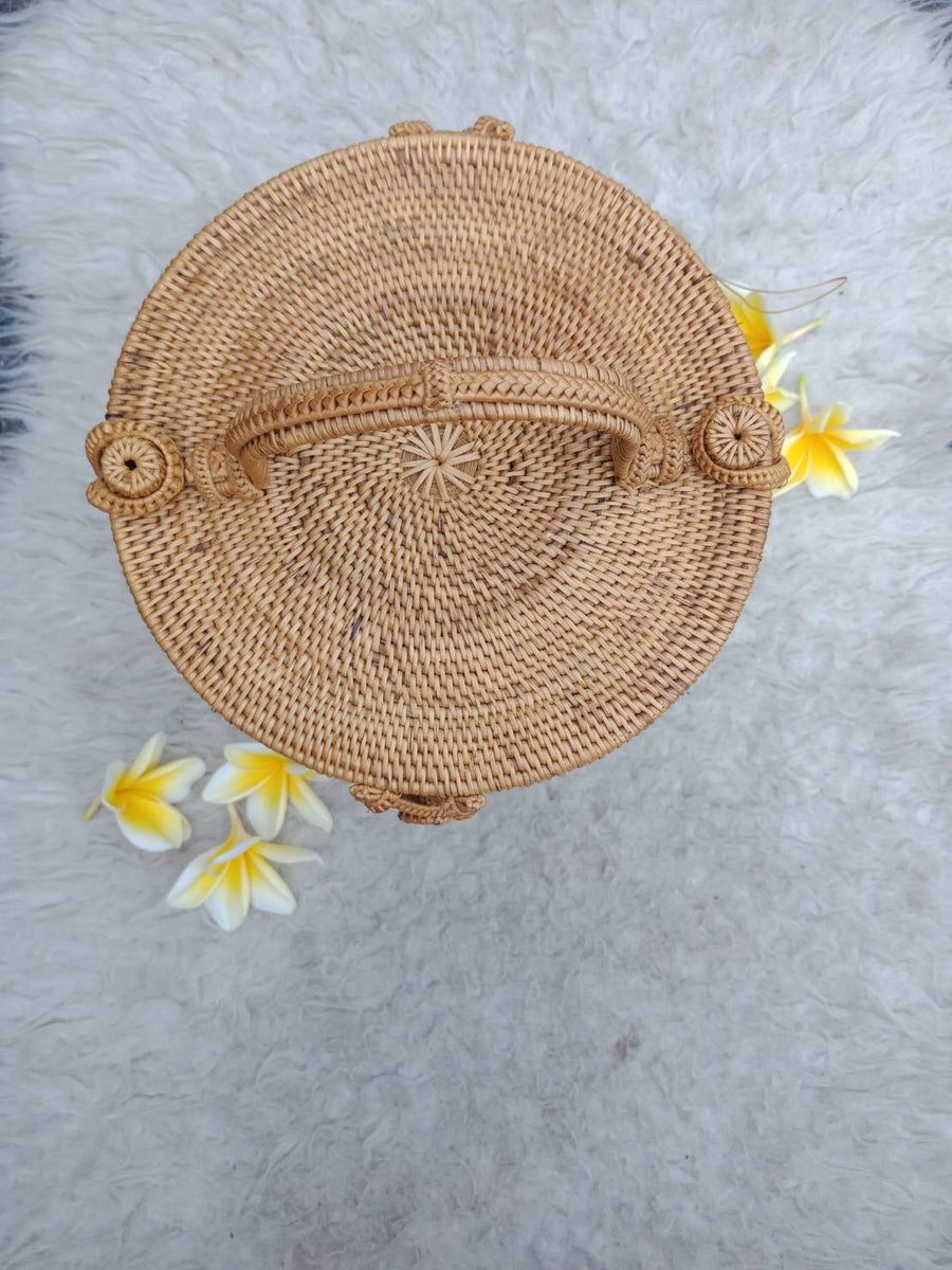 Round Rattan Crossbody Bag – Boho Living Room