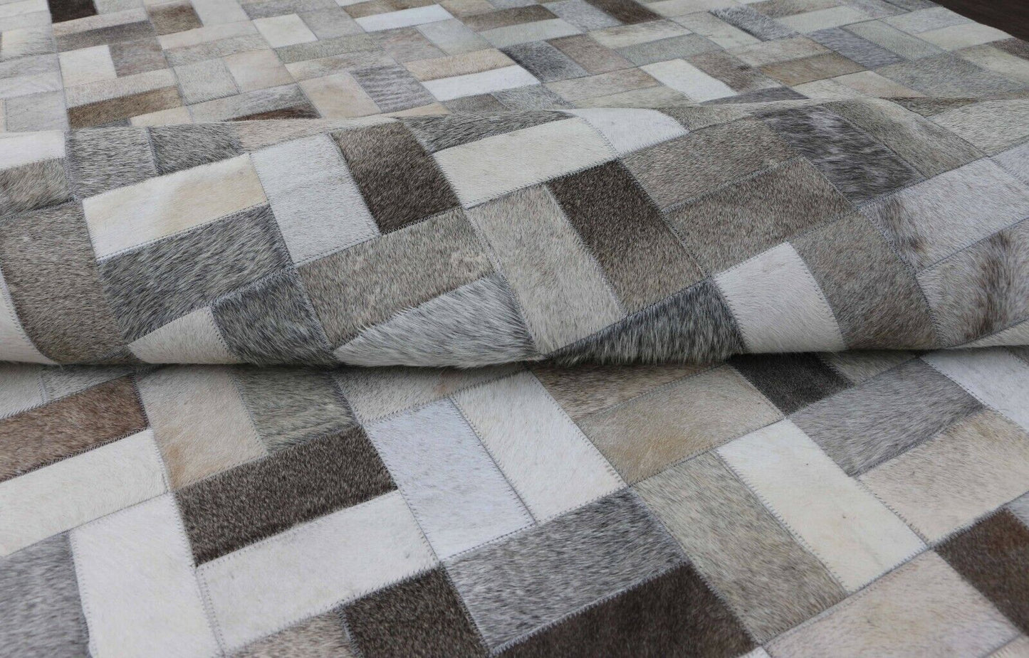 Real Cowhide Patchwork Rich Grey