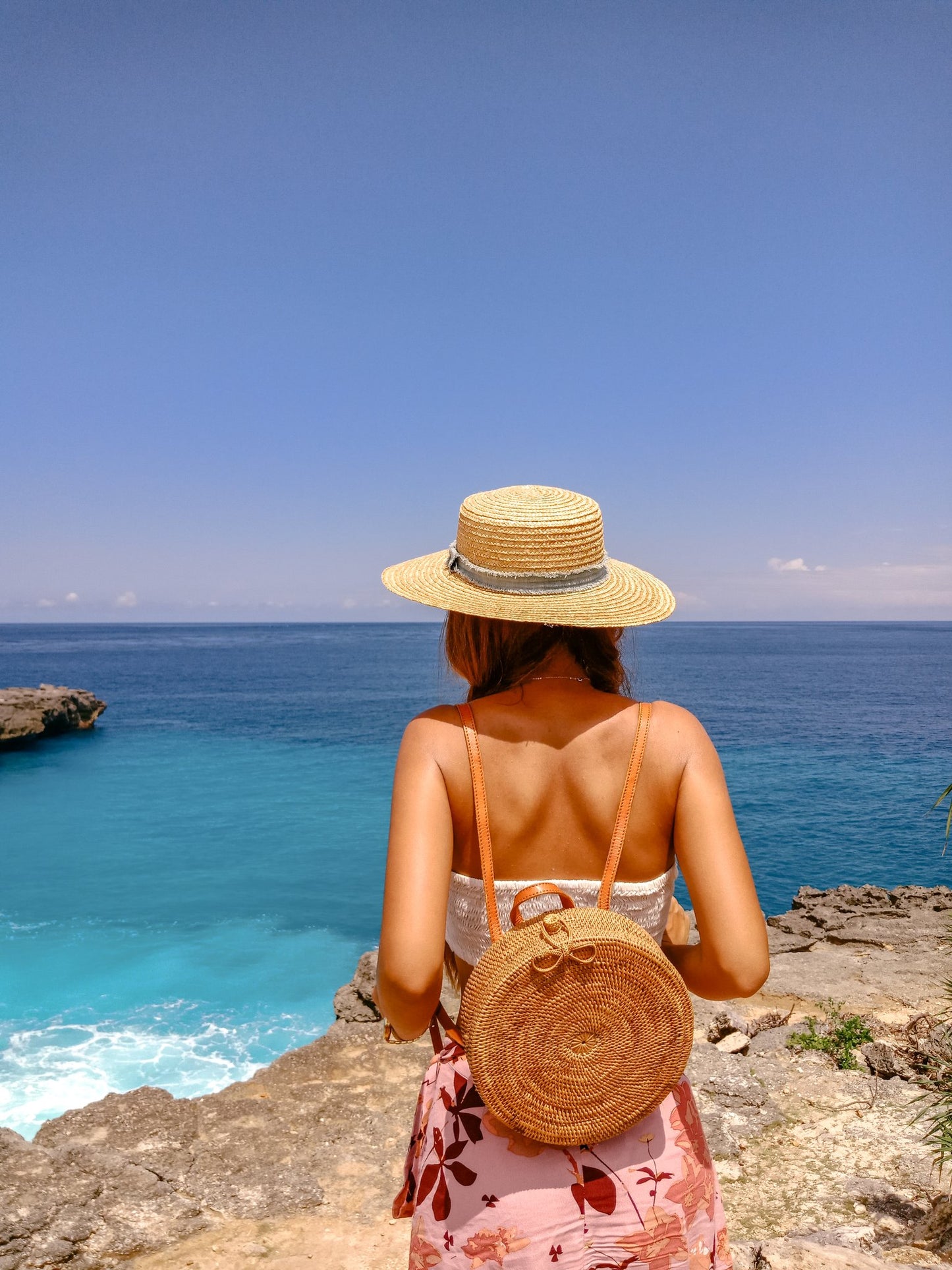 Round Rattan Backpack Bohemian Handbag Boho Purse Round