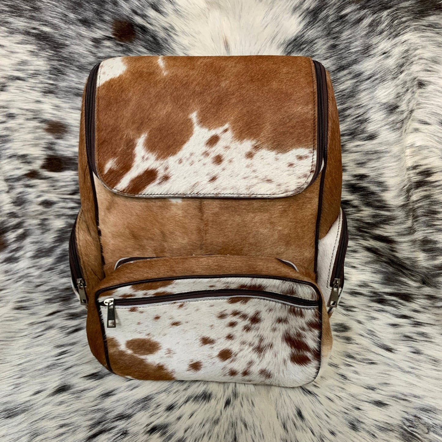 Natural Cowhide Backpack Brown White