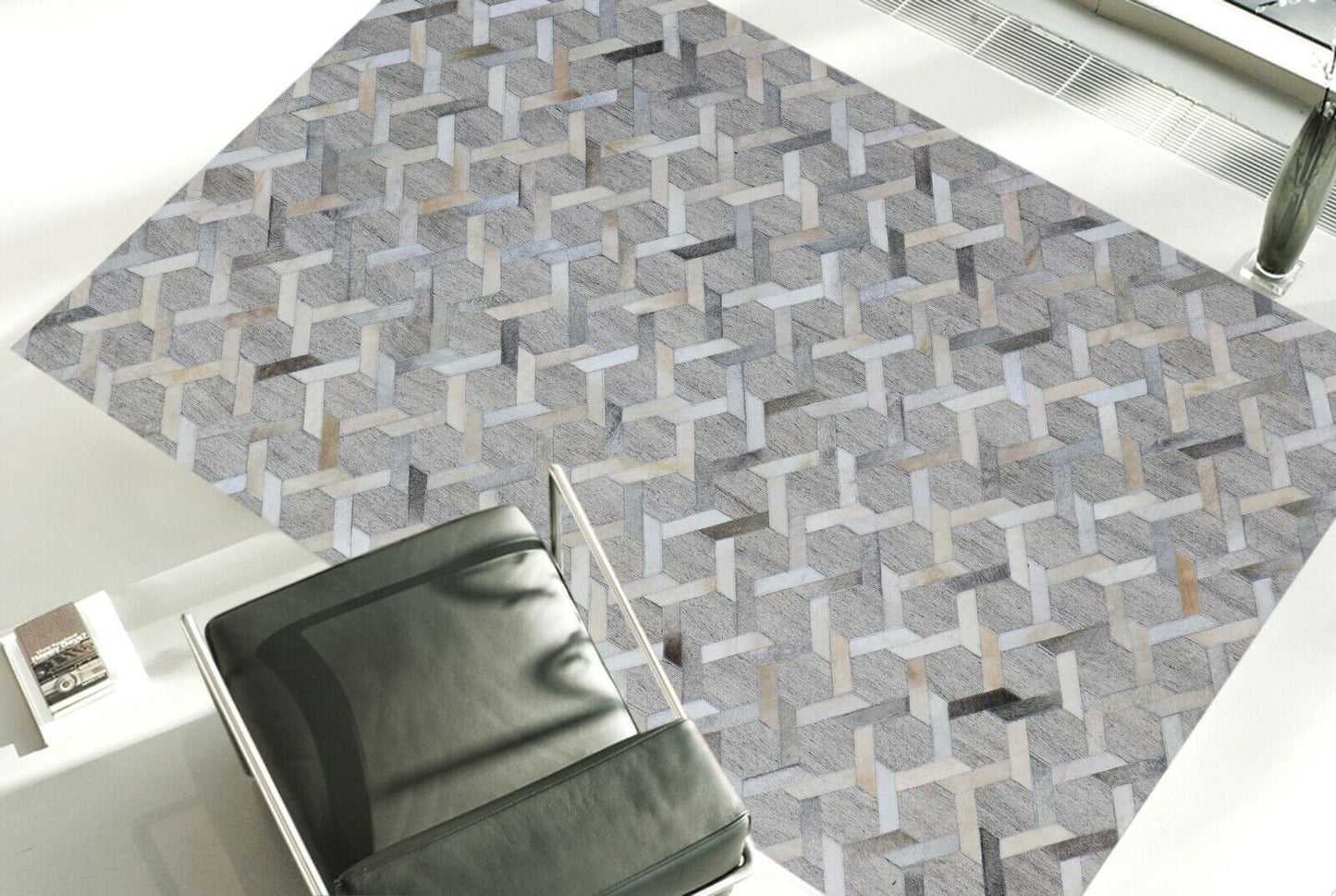Grey Real Cowhide Patchwork Rug Carpet