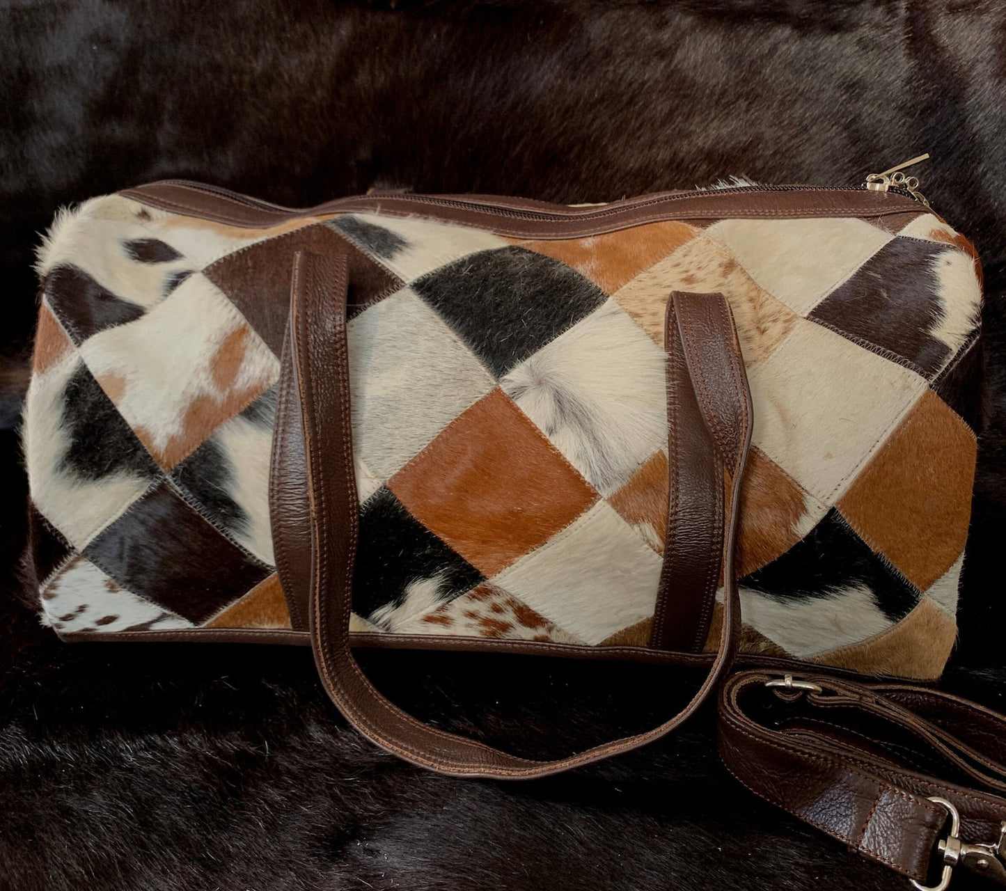 Cowhide Travel Bag Patchwork