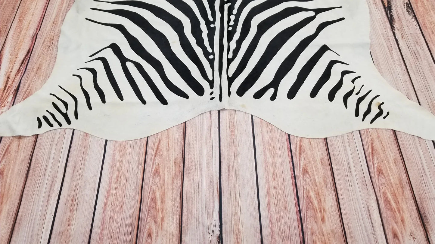 Zebra Cowhide Rug 91 by 74 inches