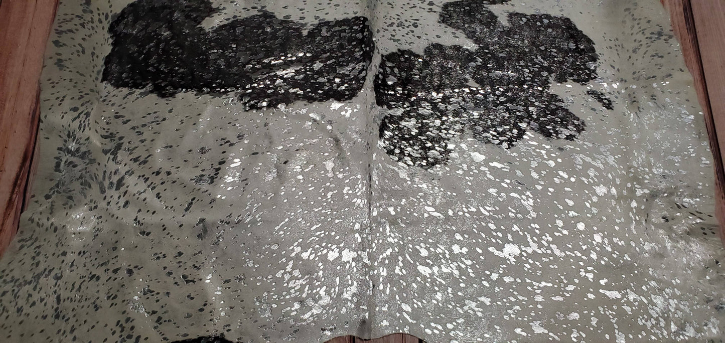 Brazilian Metallic Silver Cowhide Rug 82 X 75 Inches