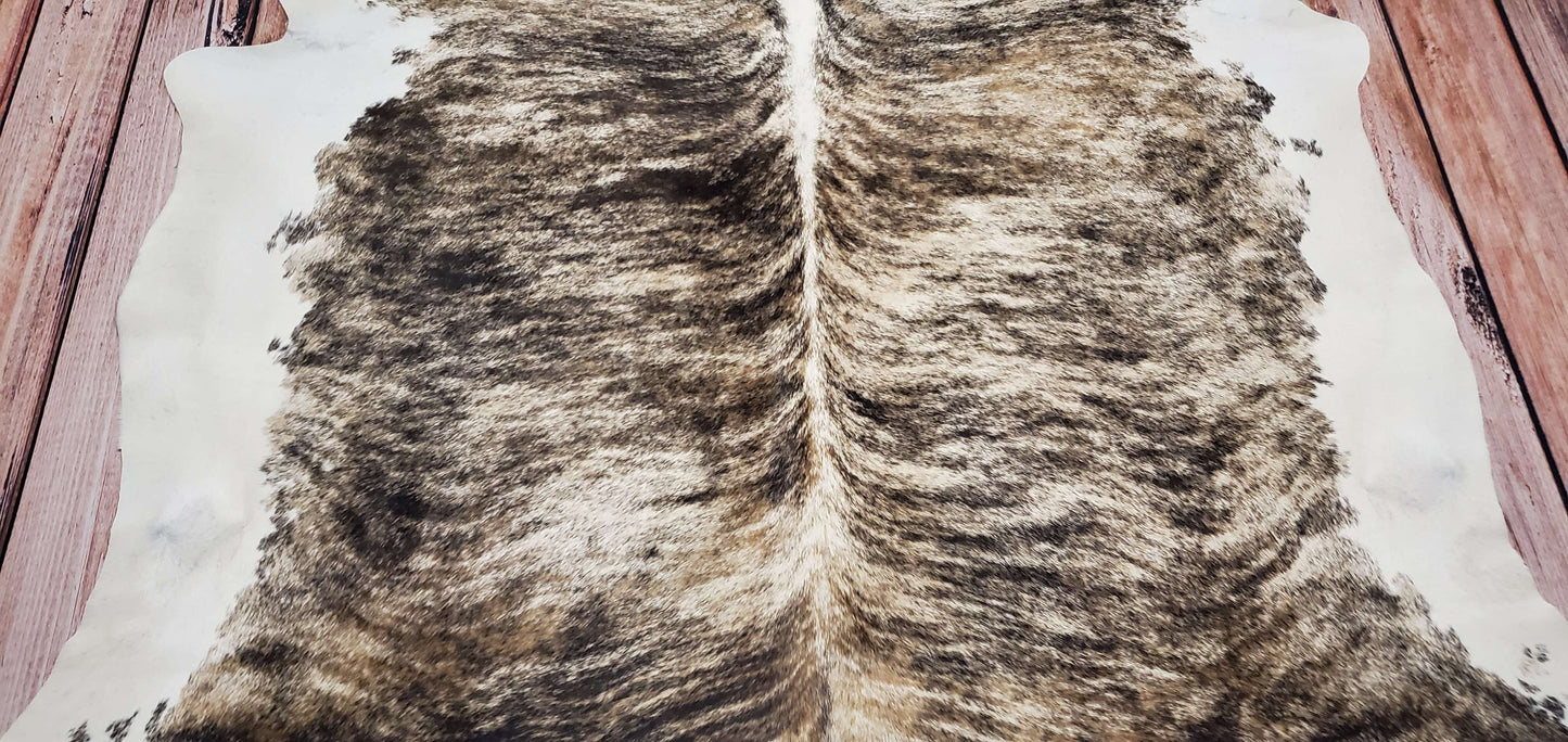 Extra Large Tricolor Brindle Cowhide Rug 7.8ft X 6.5ft