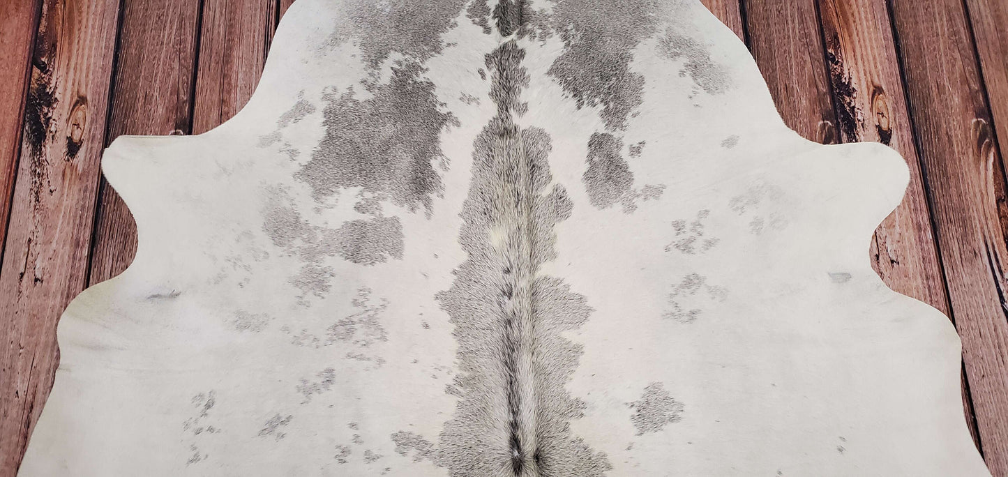 Grey And White Cowhide Rug 7.6ft x 6.25ft