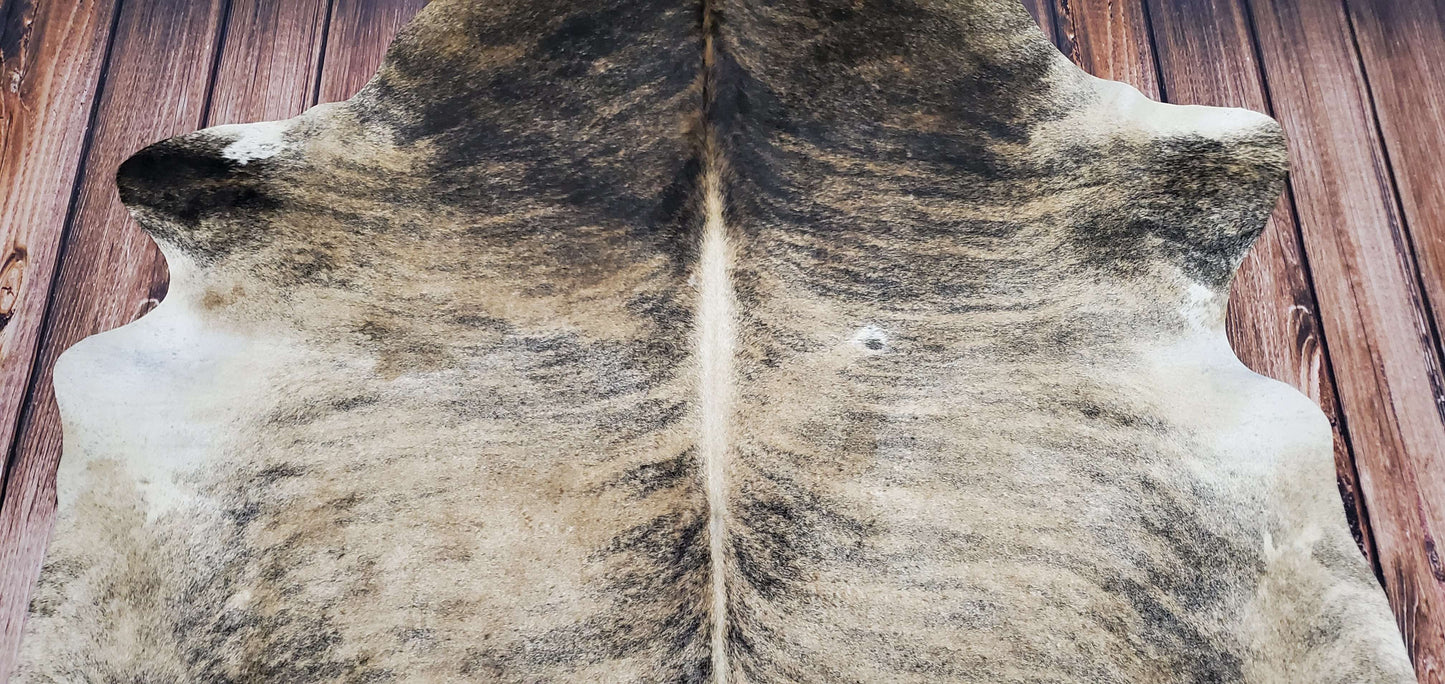 Large Brazilian Grey Tricolor Brindle Cowhide Rug 6.6ft x 6.2ft