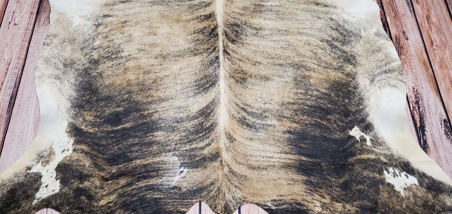 Large Brazilian Grey Tricolor Brindle Cowhide Rug 6.6ft x 6.2ft