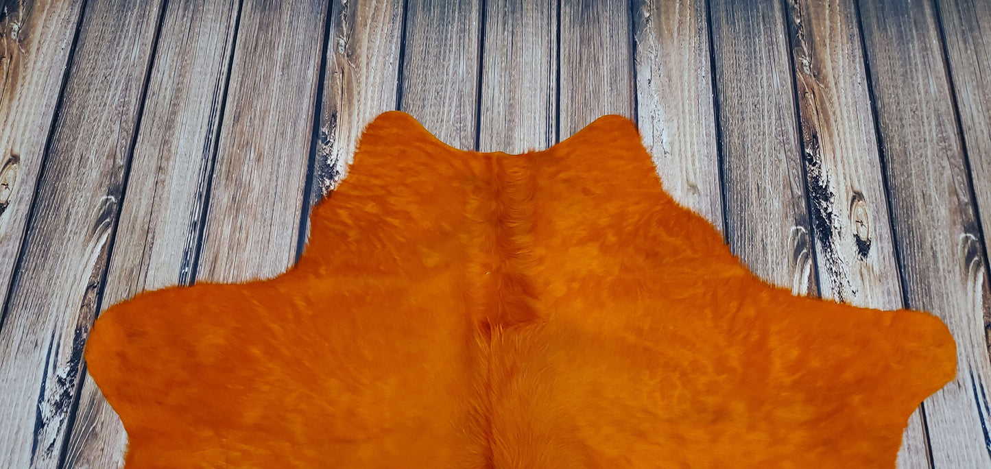 Dyed Orange Cowhide Rug 6ft x 5.5ft