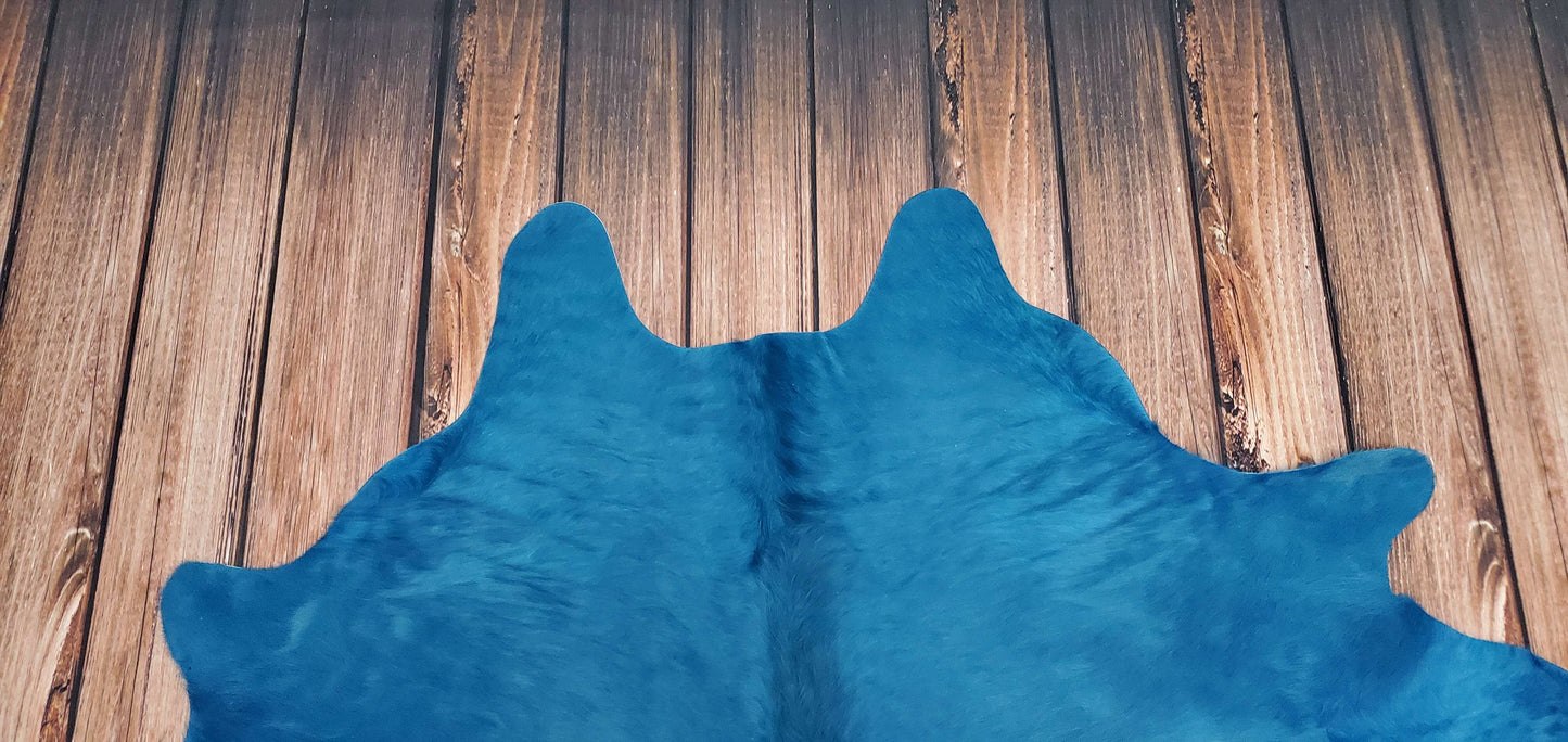 Dyed Turquoise Cowhide Rug 5.4ft x 5.1ft