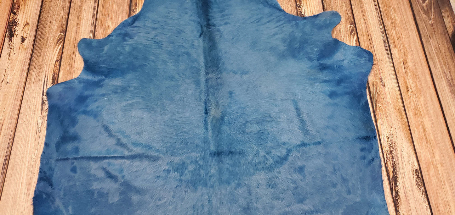 Dyed Turquoise Cowhide Rug 5.4ft x 5.1ft