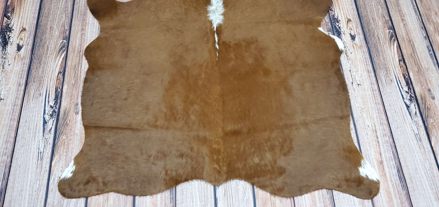 Extra Small Cowhide Rug Brown White 4.3ft x 4ft