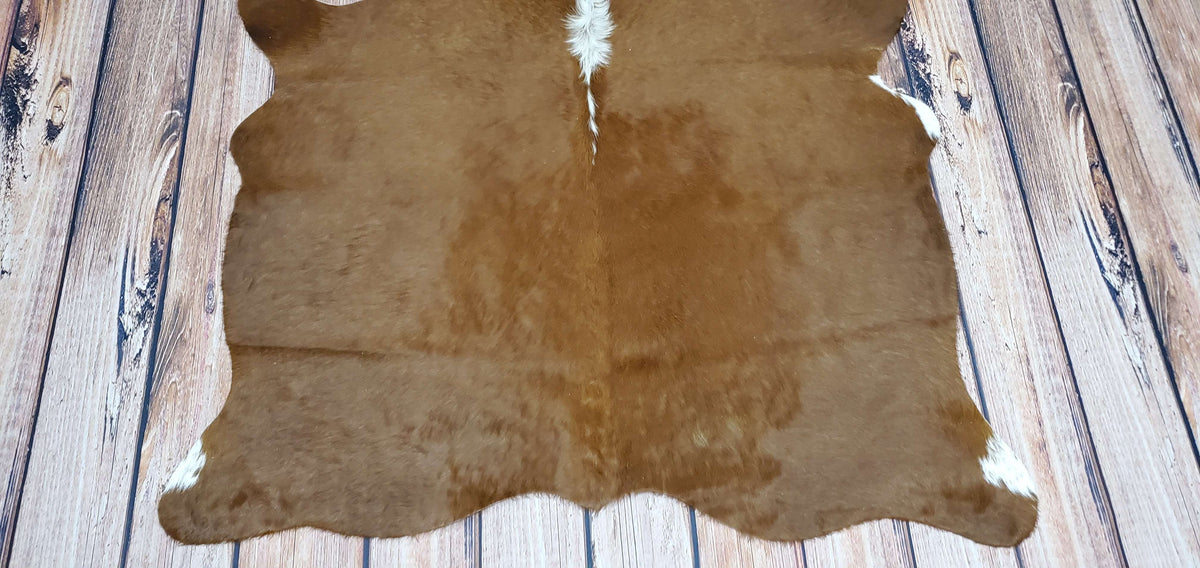 Extra Small Cowhide Rug Brown White Boho Living Room