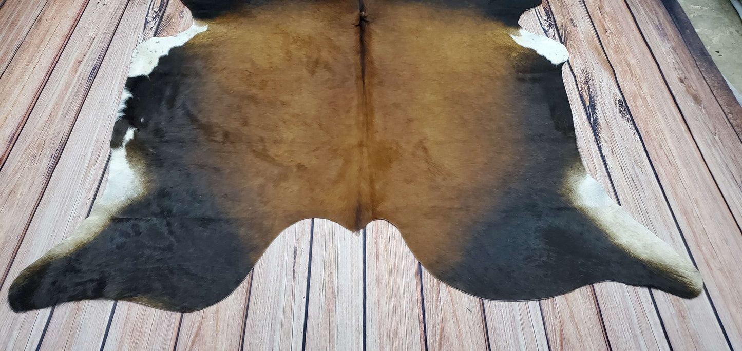 Brown Tricolor Cowhide Rug 7.2ft x 5.6ft