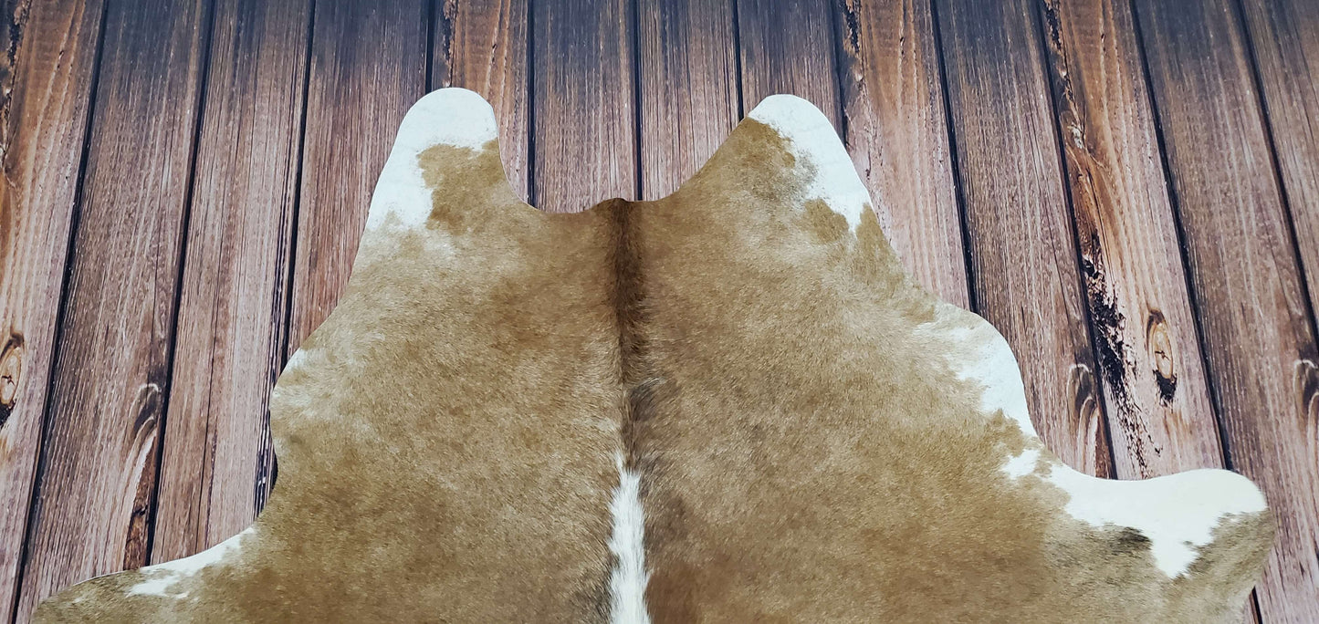 Natural Brown White Cowhide Rug 7ft x 6.3ft
