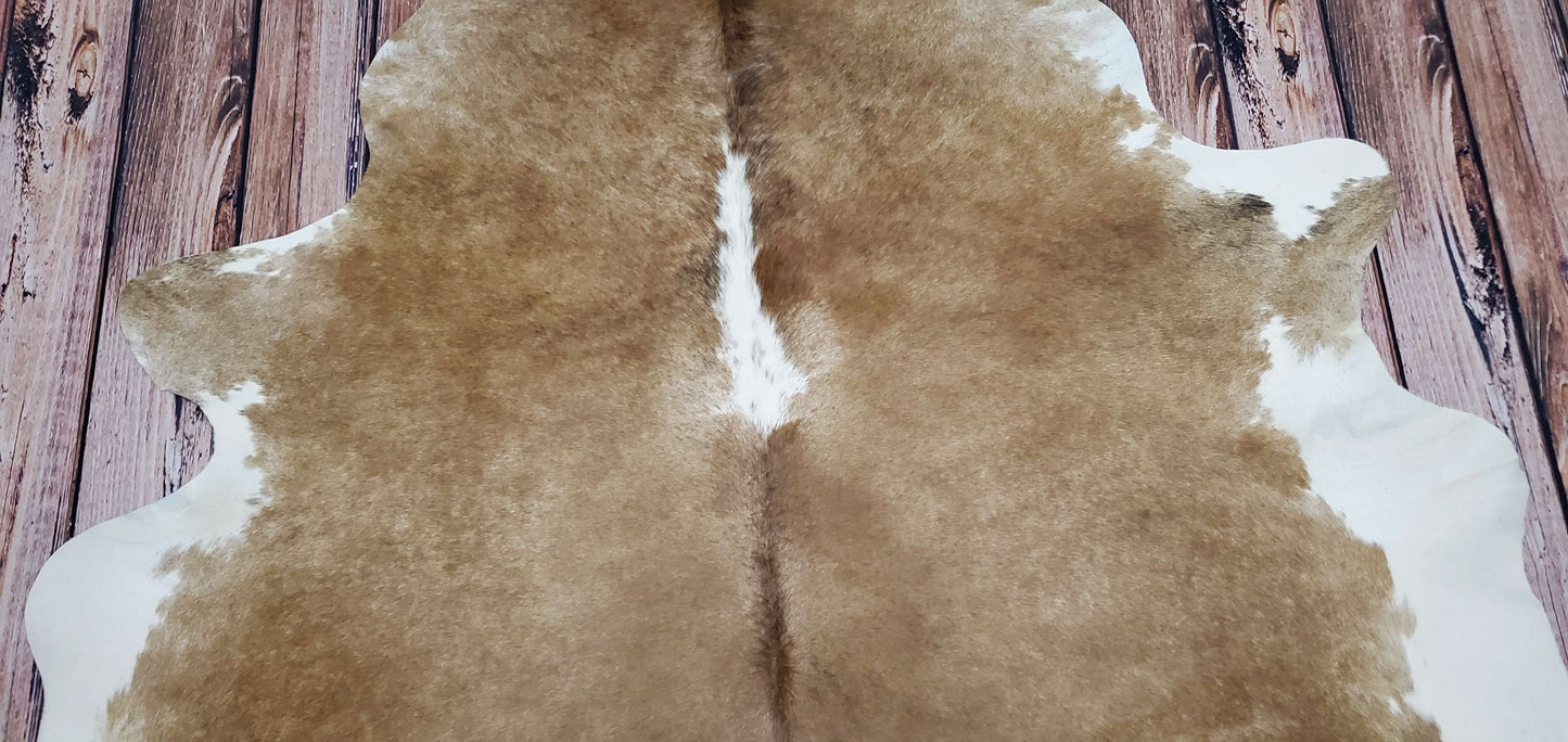 Natural Brown White Cowhide Rug 7ft x 6.3ft