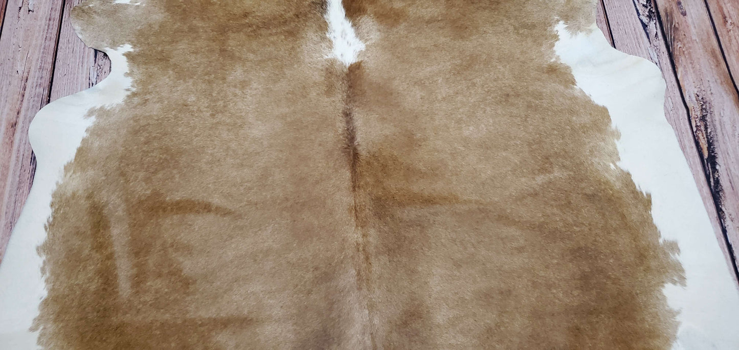 Natural Brown White Cowhide Rug 7ft x 6.3ft