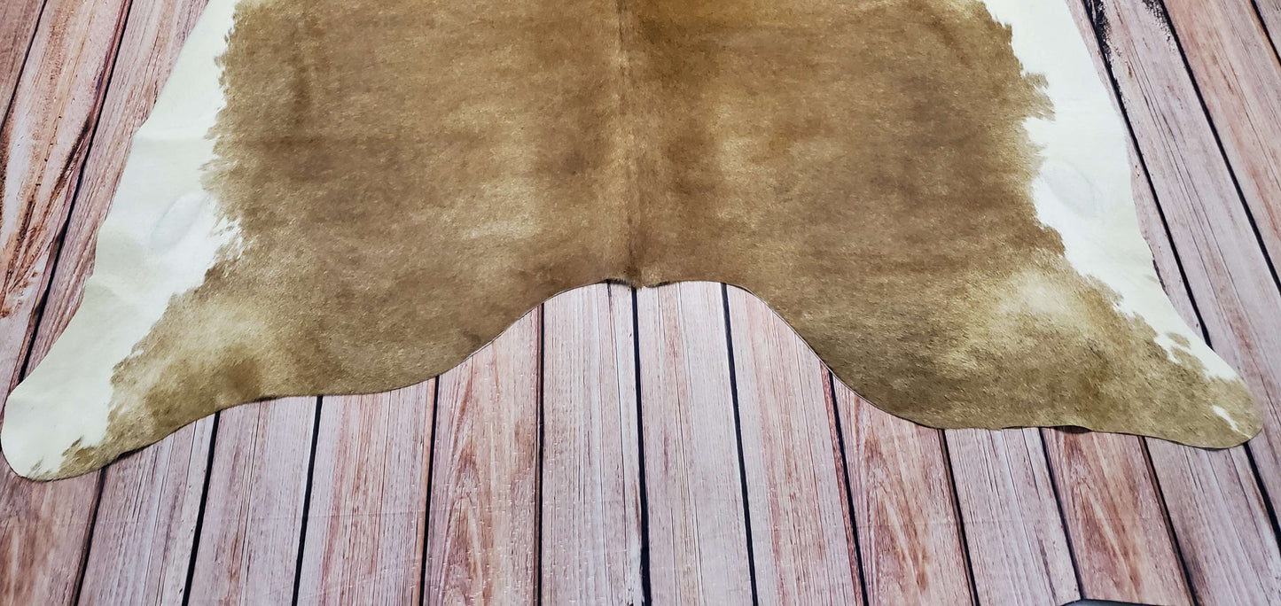 Natural Brown White Cowhide Rug 7ft x 6.3ft