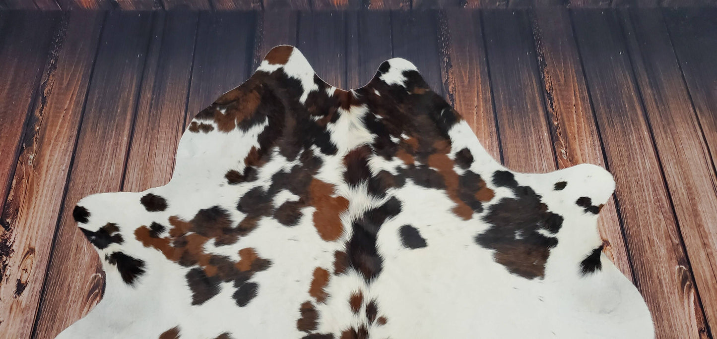 Speckled Brown White Cowhide Rug 7ft x 6.6ft