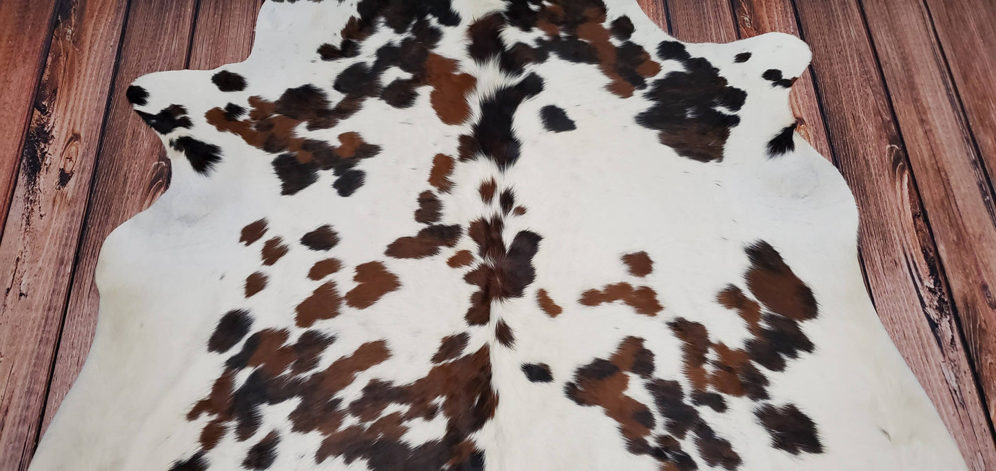 Speckled Brown White Cowhide Rug 7ft x 6.6ft