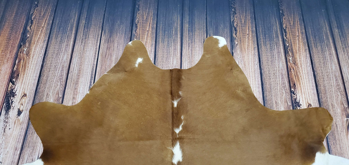 Exotic Small Brown White Cowhide Rug 6.2ft x 6ft
