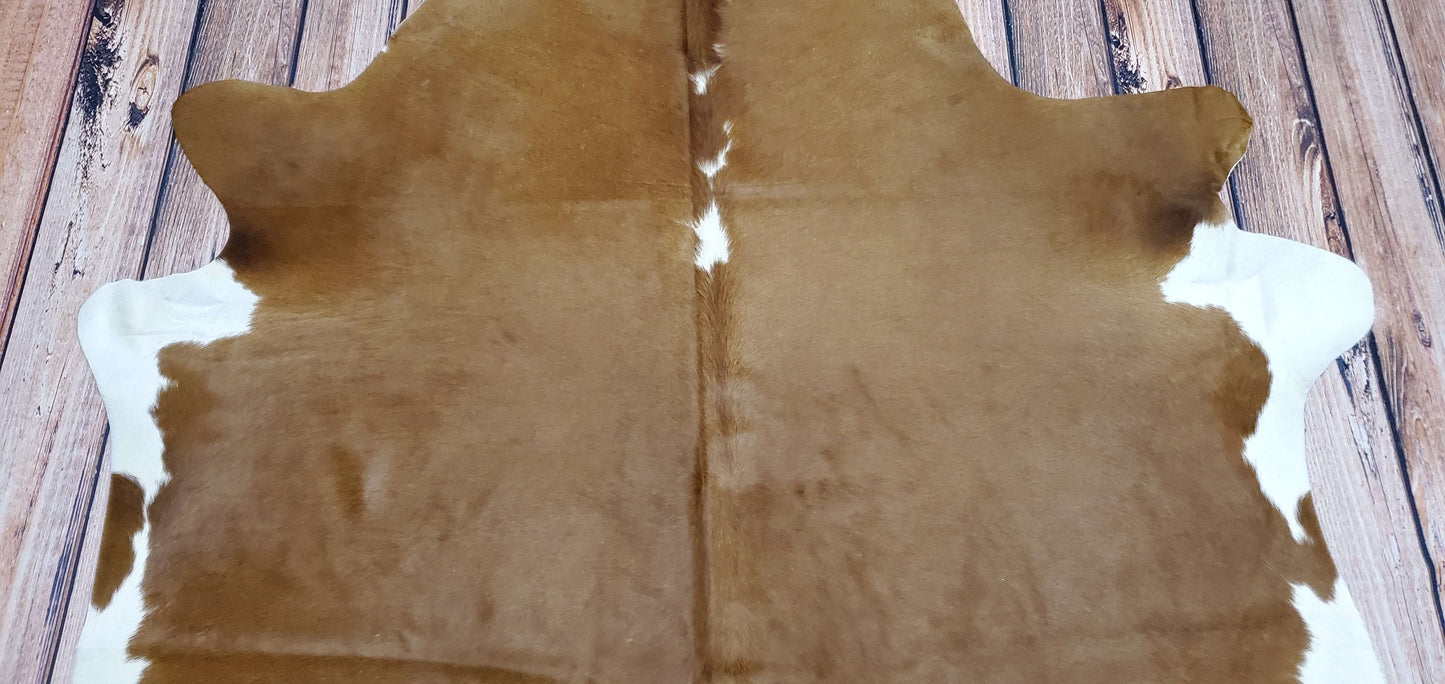 Exotic Small Brown White Cowhide Rug 6.2ft x 6ft