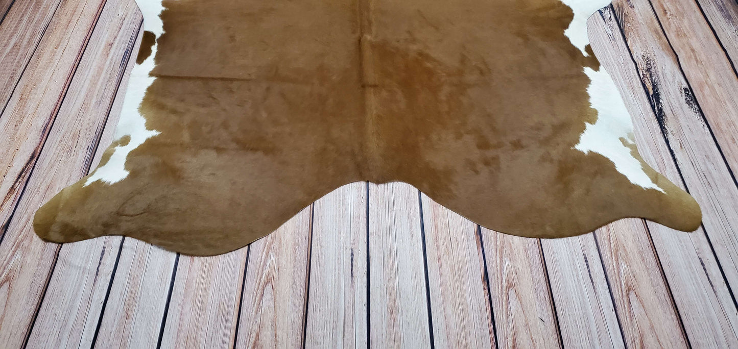 Exotic Small Brown White Cowhide Rug 6.2ft x 6ft