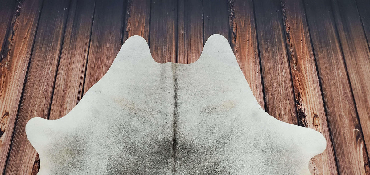 Light Grey Cowhide Rug Boho Living Room