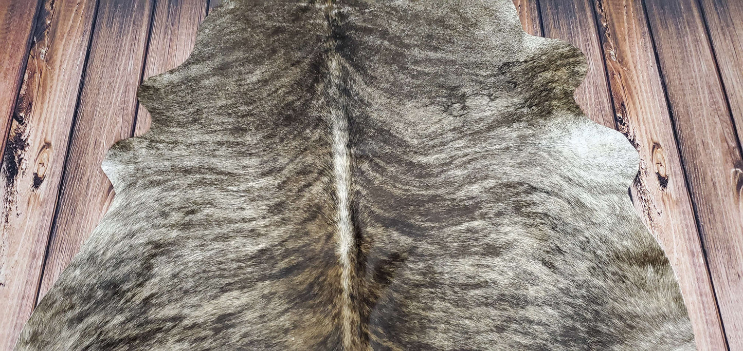 New Dark Grey Brindle Cowhide Rug 7.3ft x 7ft