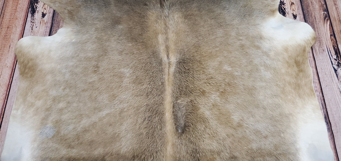 Beige Tan Cowhide Rug 7ft X 6ft