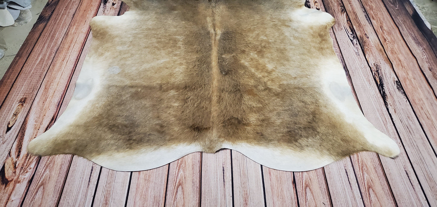 Beige Tan Cowhide Rug 7ft X 6ft